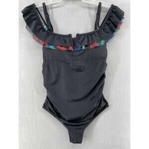 NWT KIMI AND KAI Swimsuit Sz Small Maternity One-piece In Black‎ w/Ruffle